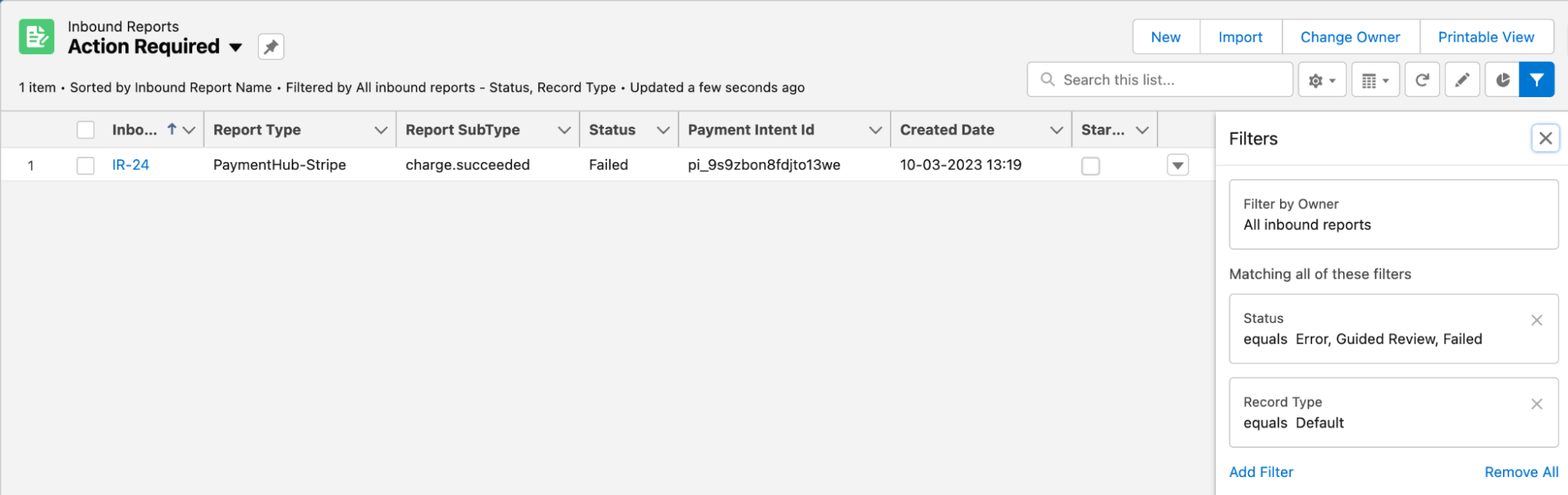 Failed inbound report list