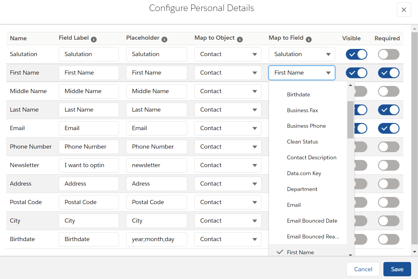 Personal Details lists