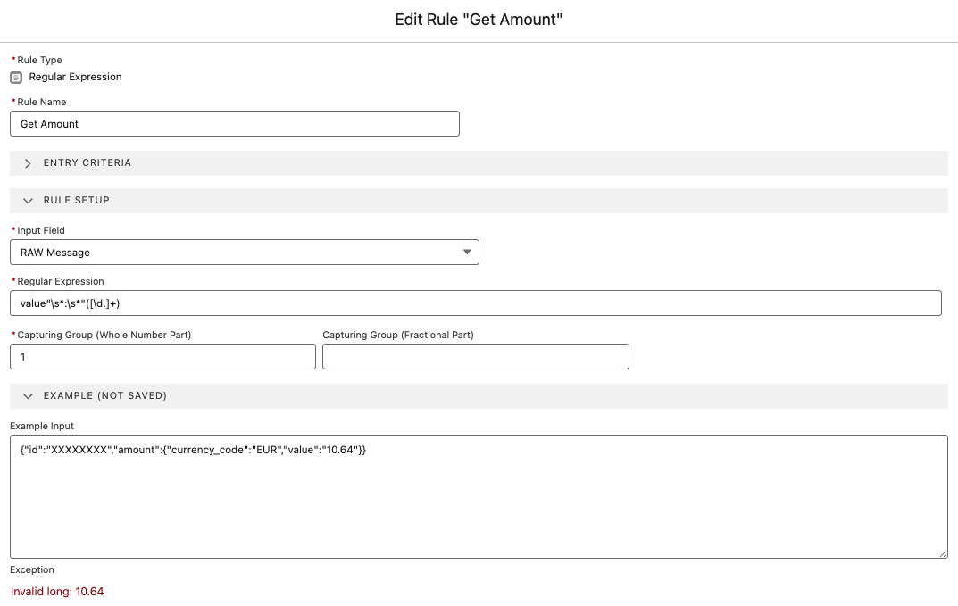 Regex rule with invalid long error