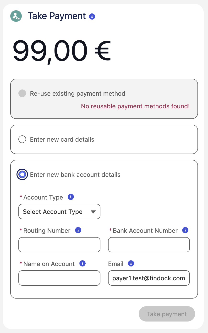 One-time direct debit payment with MOTO