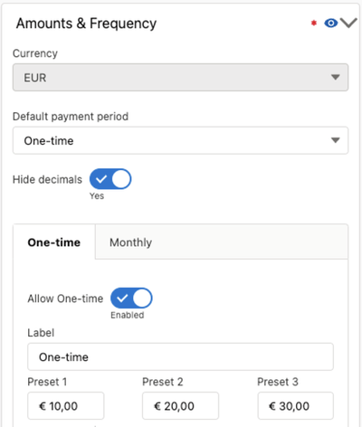 One-time frequency settings