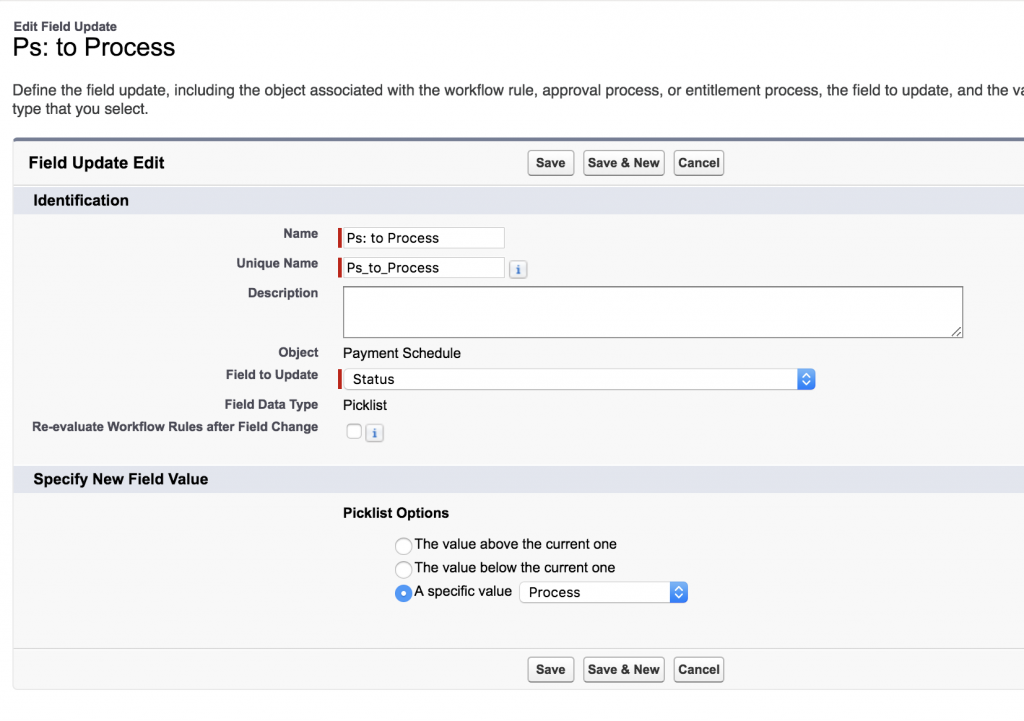 Field update to process