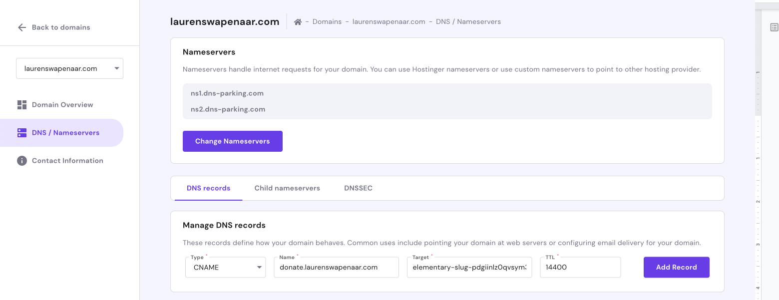 DNS record configuration