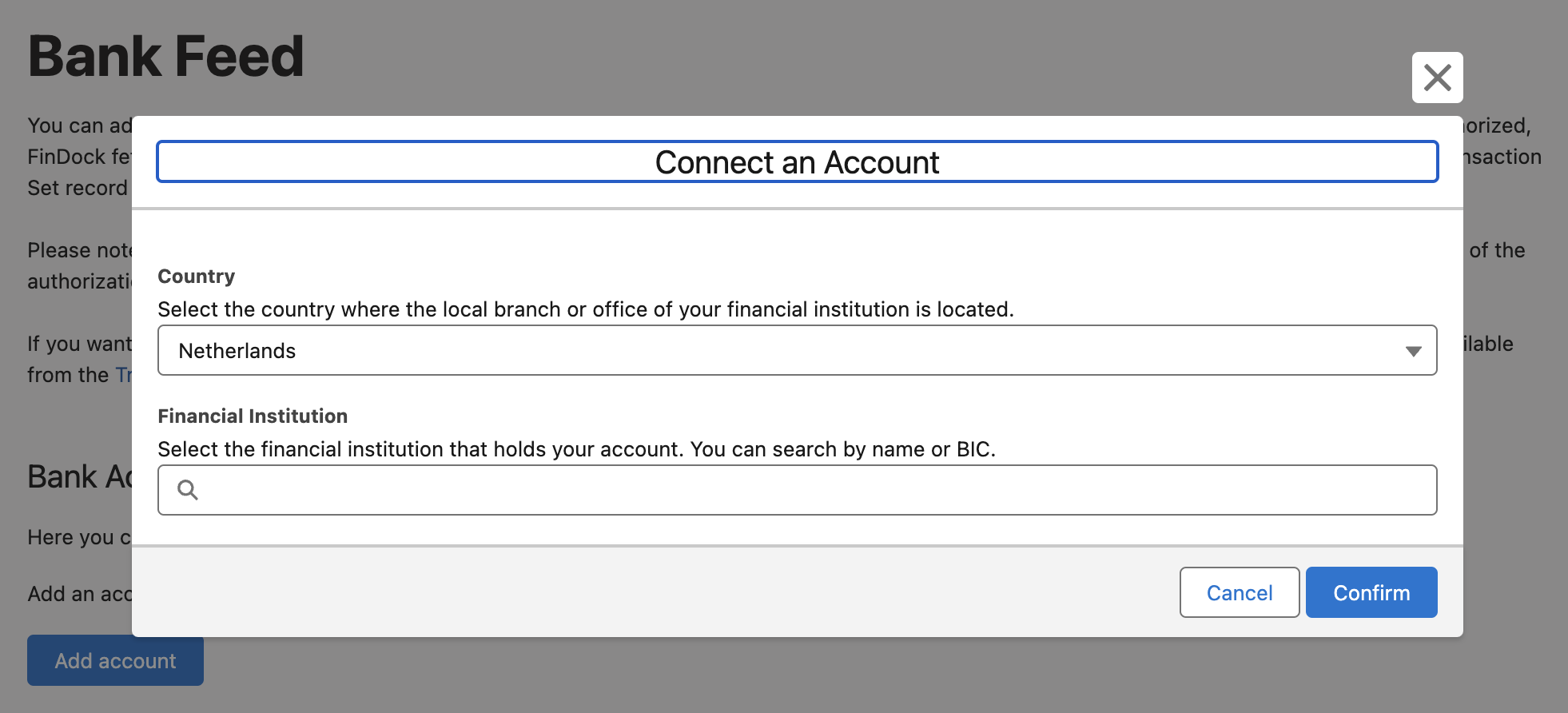 Bank Feed new account connection