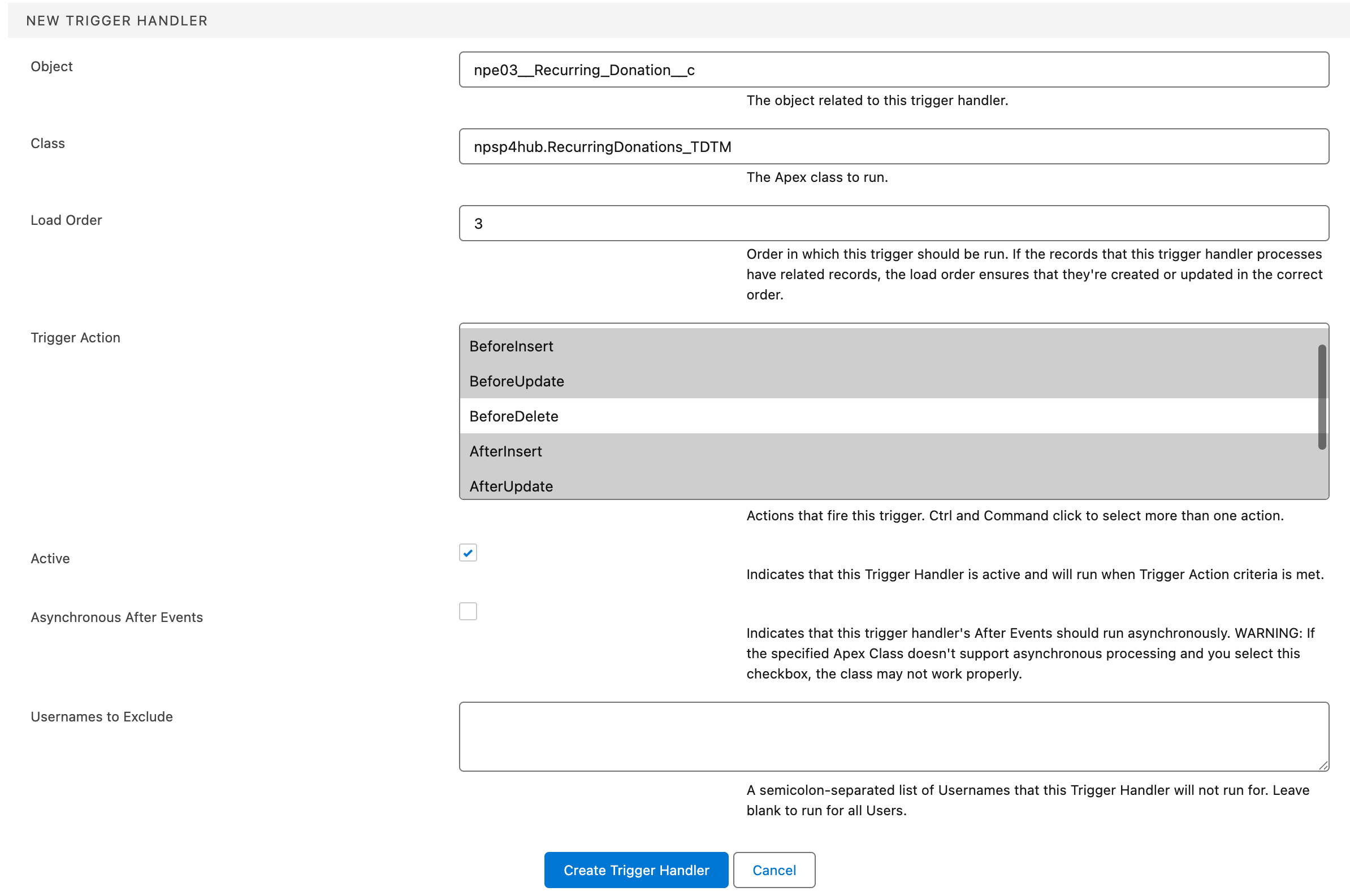 Recurring Donation trigger configuration