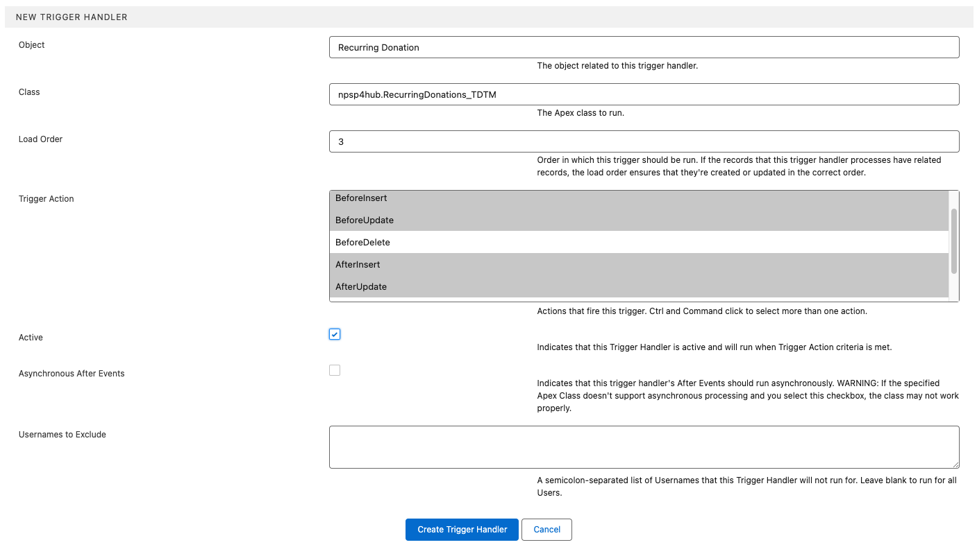 Recurring Donation trigger configuration