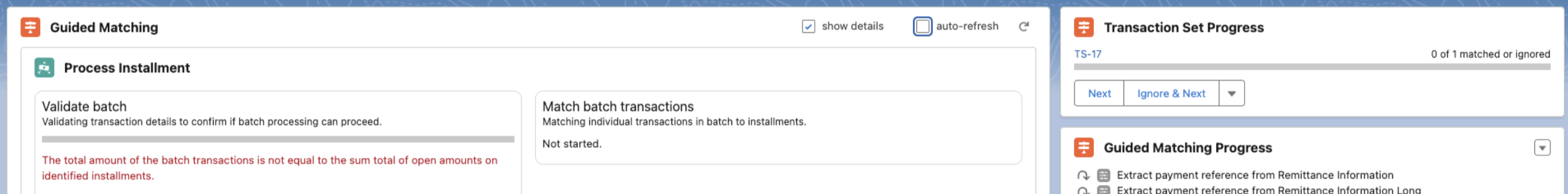 Transaction batch sum and installments sum total not equal