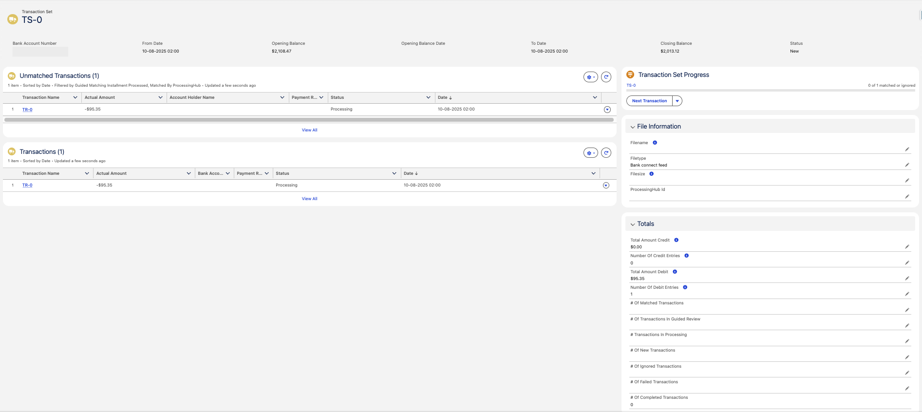Transaction Set page layout