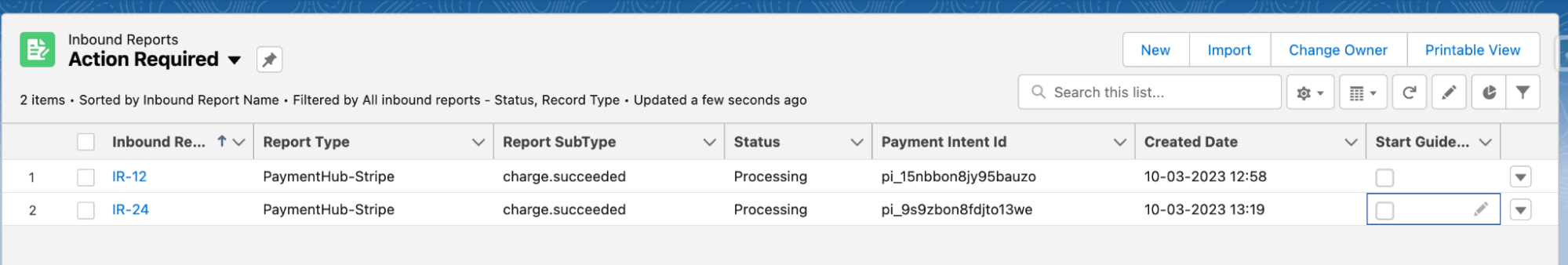 Inbound reports in processing