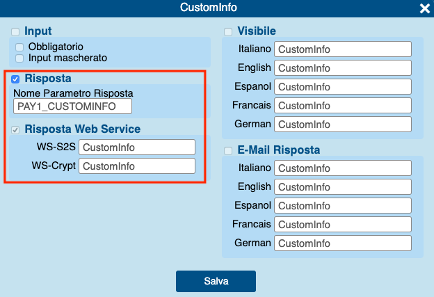 Axerve setup CustomInfo