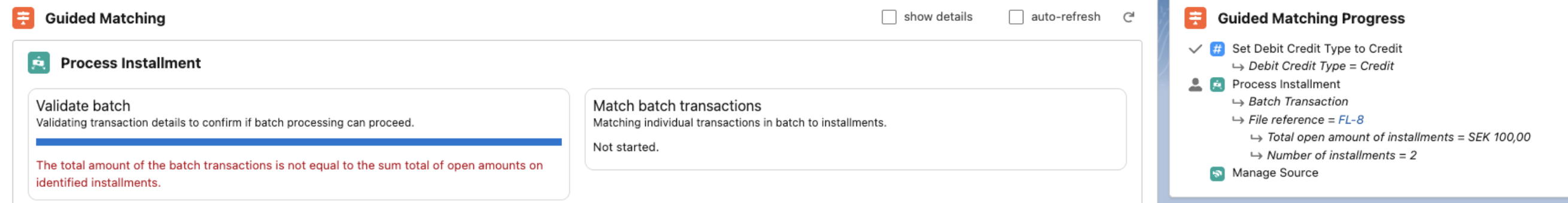 Inbound report batch sum and installments sum total not equal