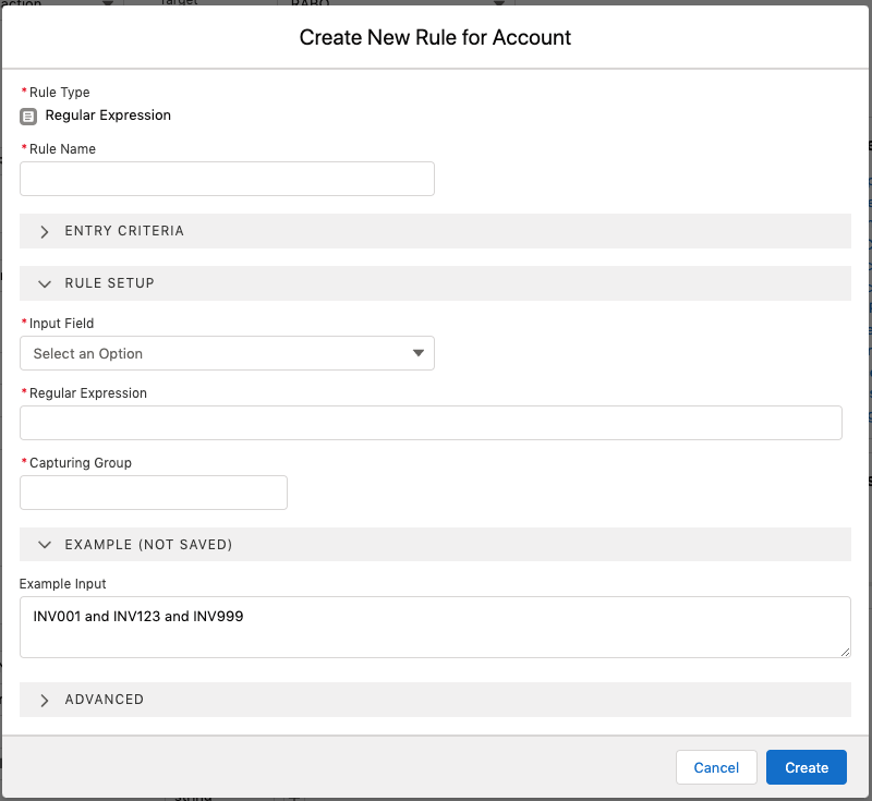 New rule with selected rule type