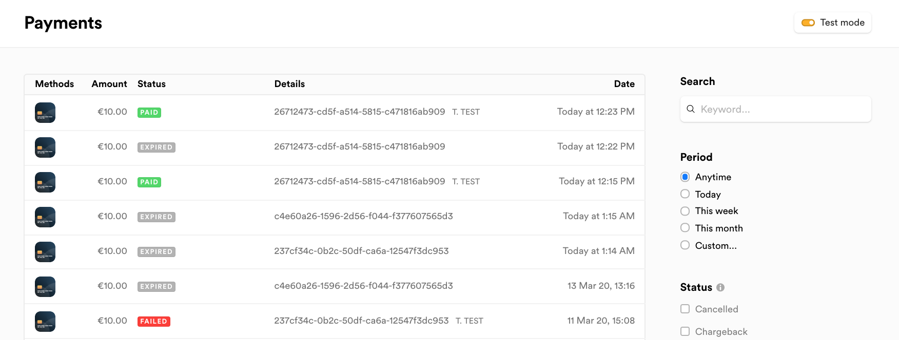 PSP dashboard example