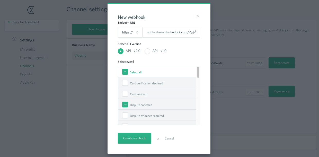 Checkout.com Hub new webhook