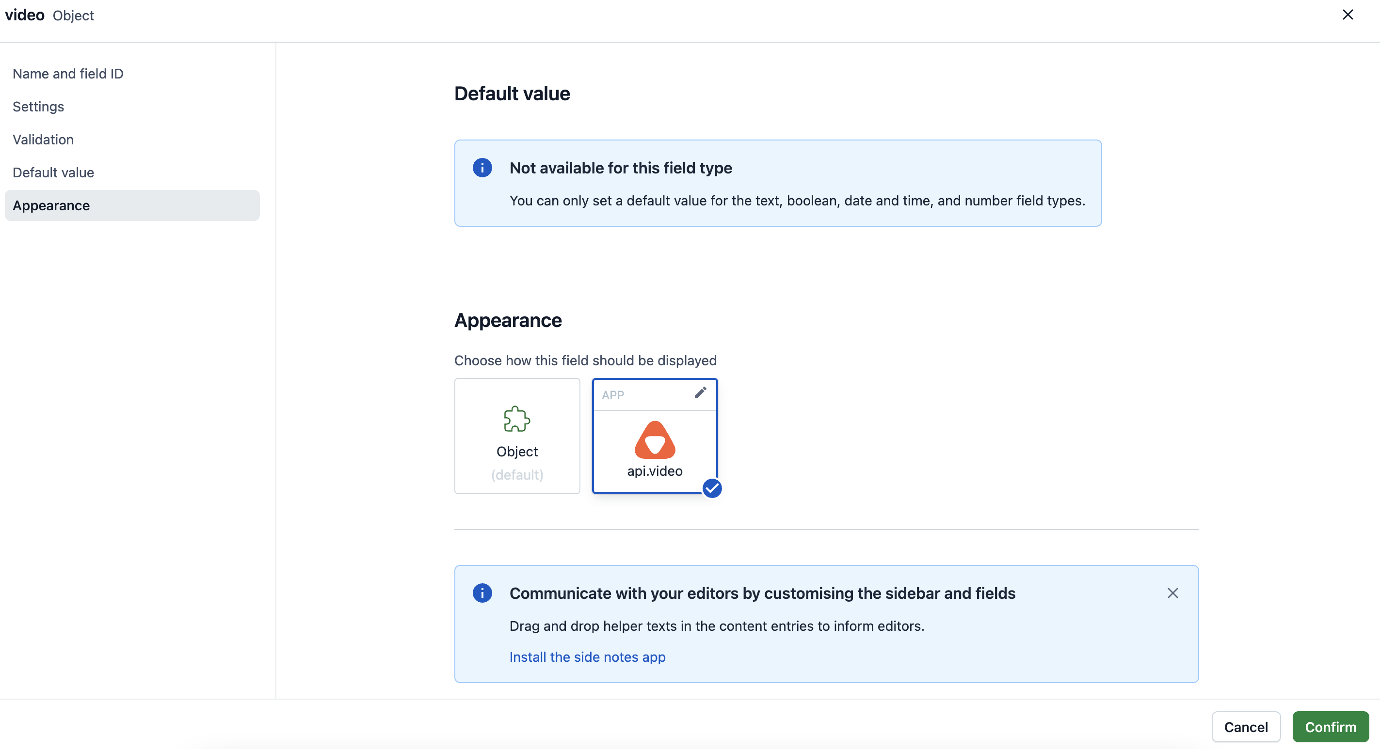 Selecting the field appearance