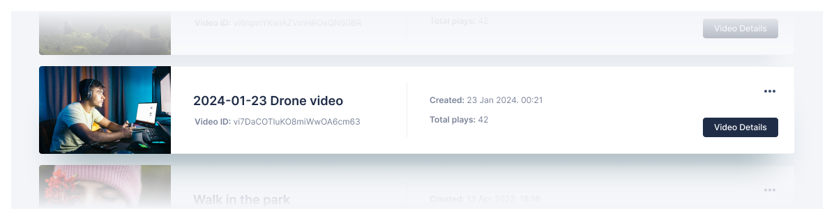 Video list in api.video dashboard