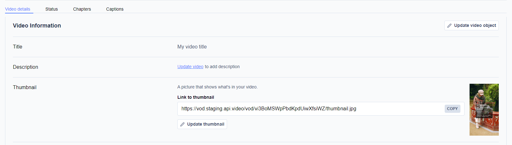 Tumbnail details on the video information page