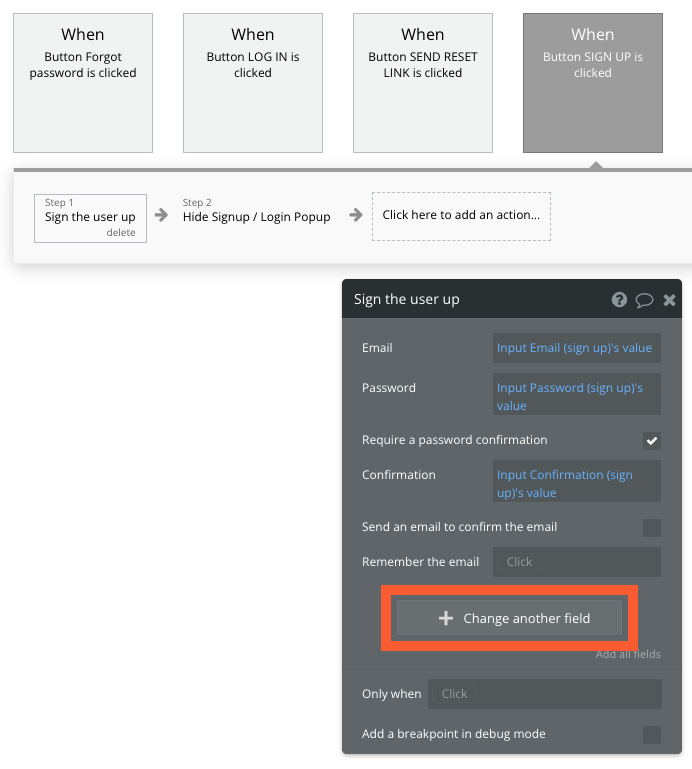 Adding an action to the user creation flow
