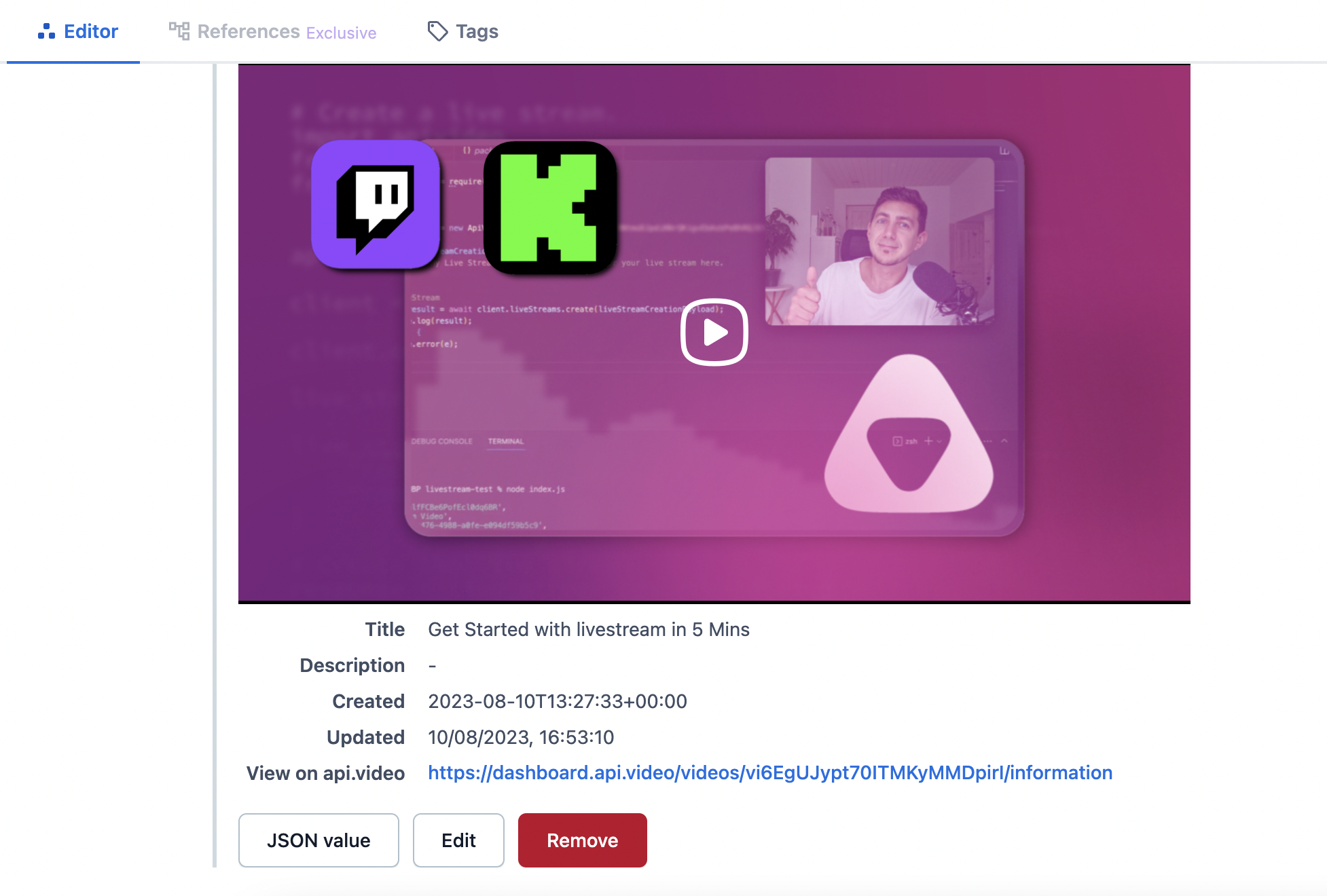 Showing the video preview for the selected video