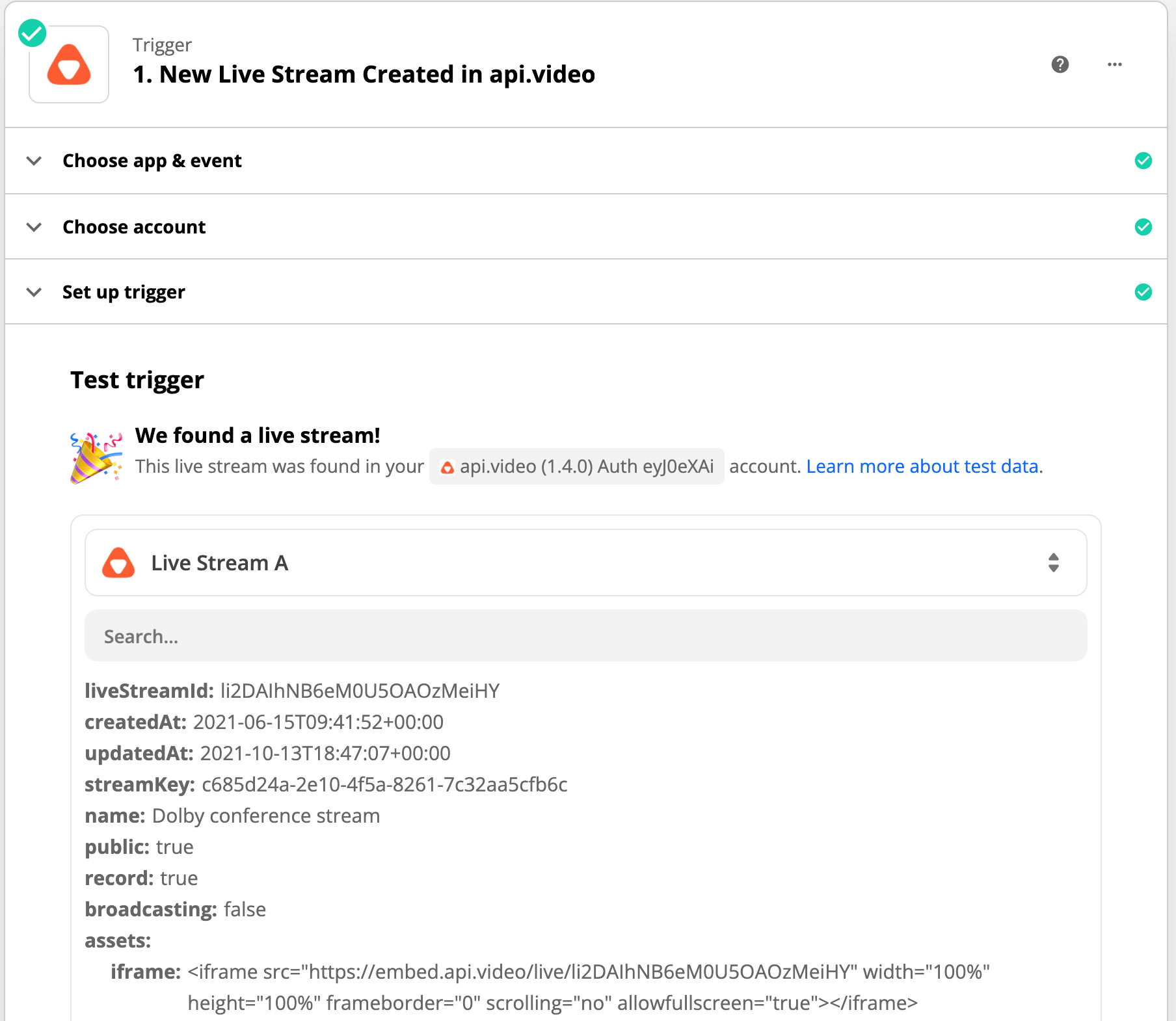 Testing the Live Stream Created trigger
