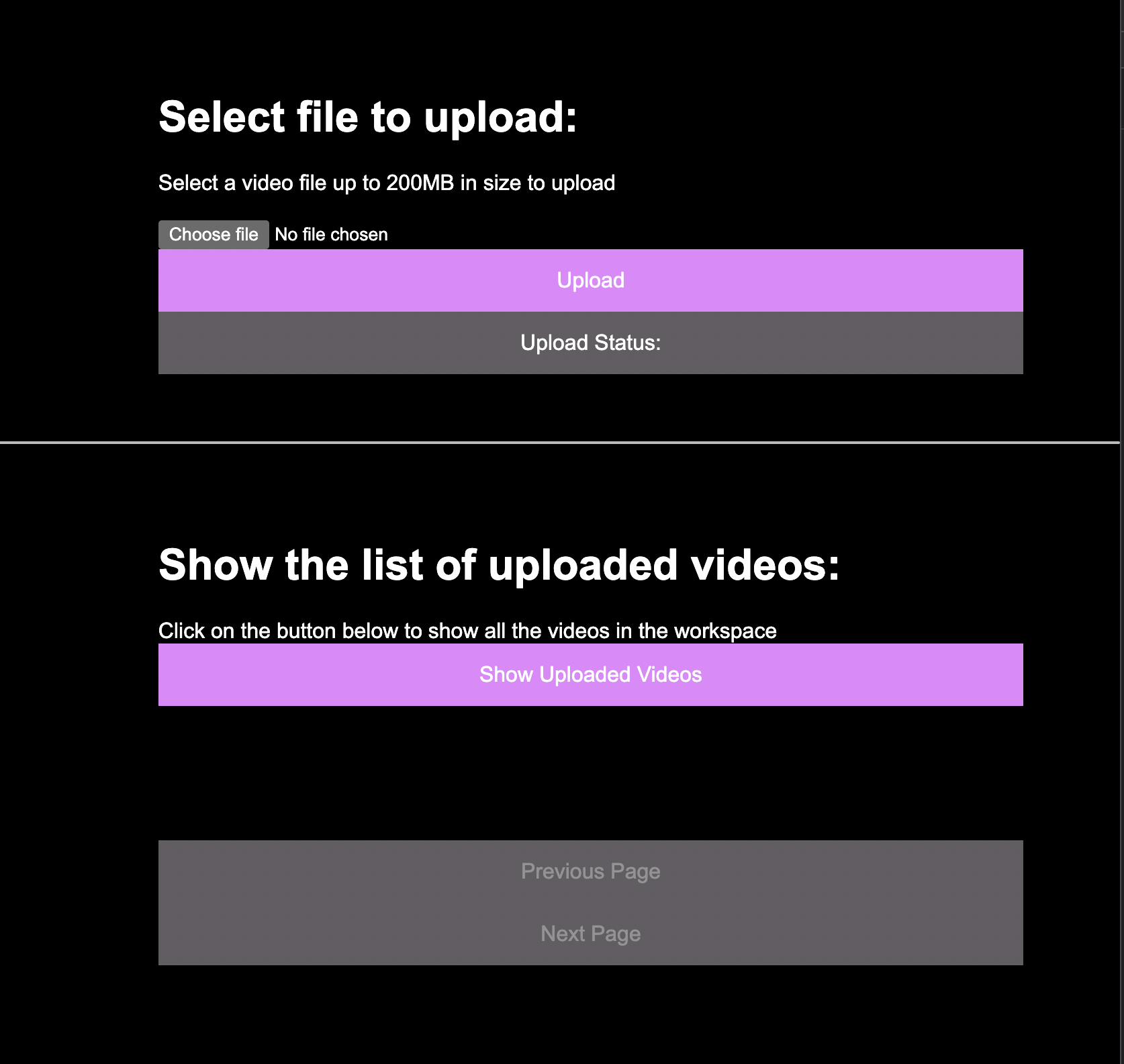 Loading the Next.js video uploader frontend