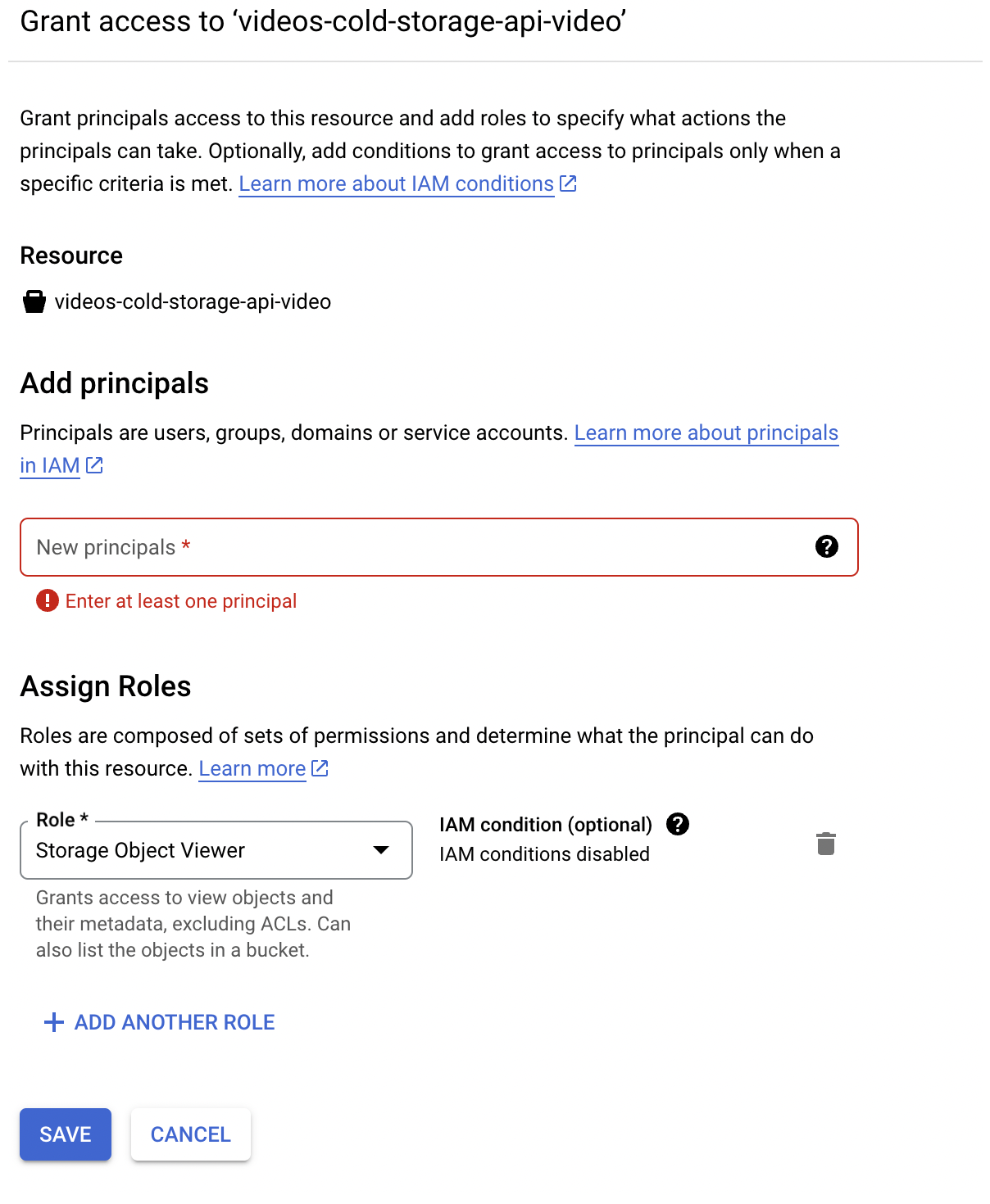 Showing the Grant access dialog box Google Cloud Storage