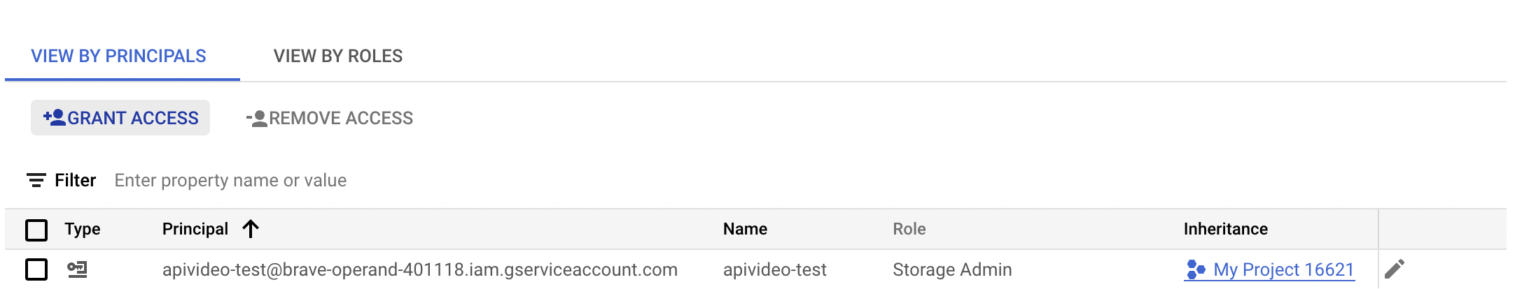 Showing the Grant access button in Google Cloud Storage
