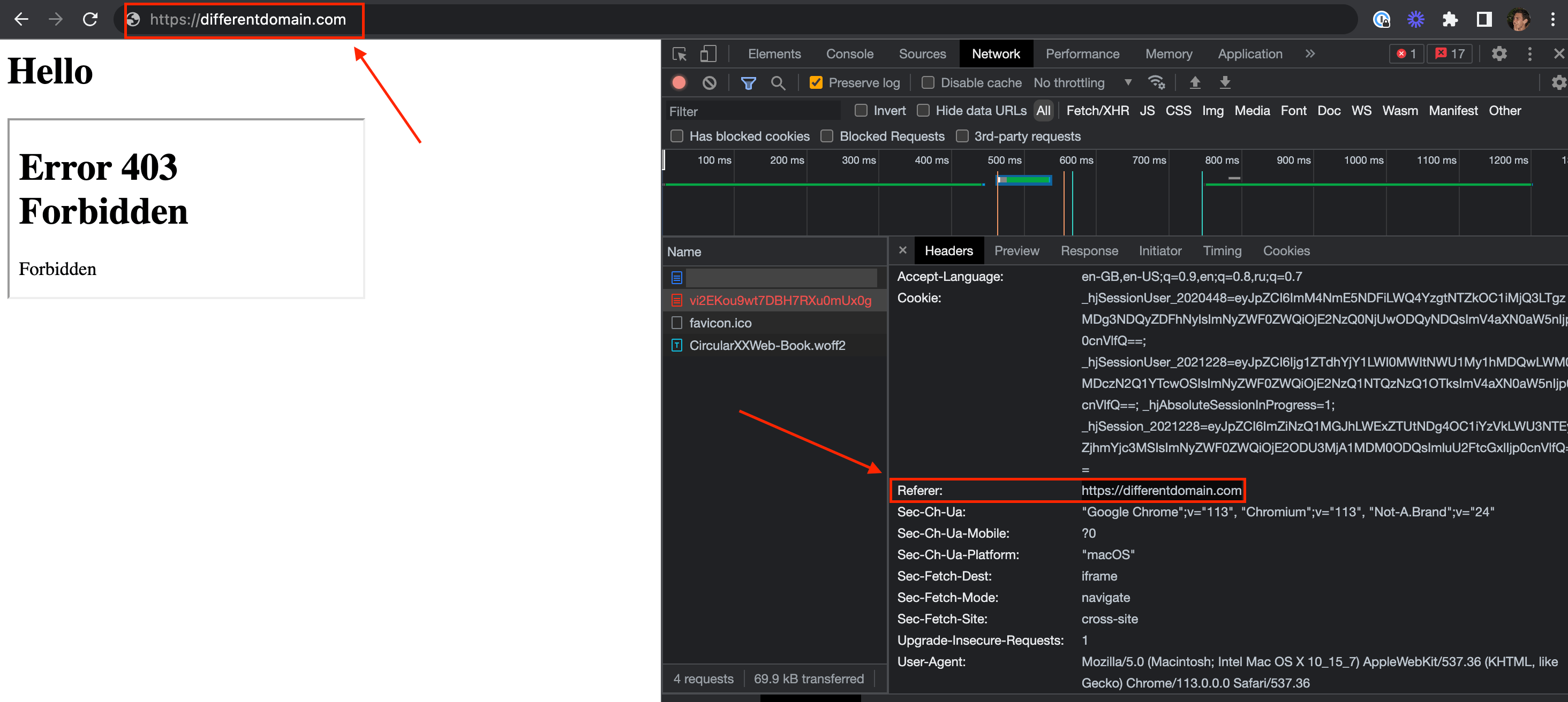 Showing website domain referrer via inspector tool