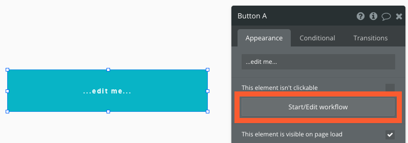 Defining an action for a button