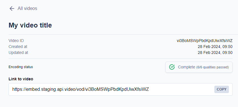 Showing the link assets in the Video details screen on the Dashboard