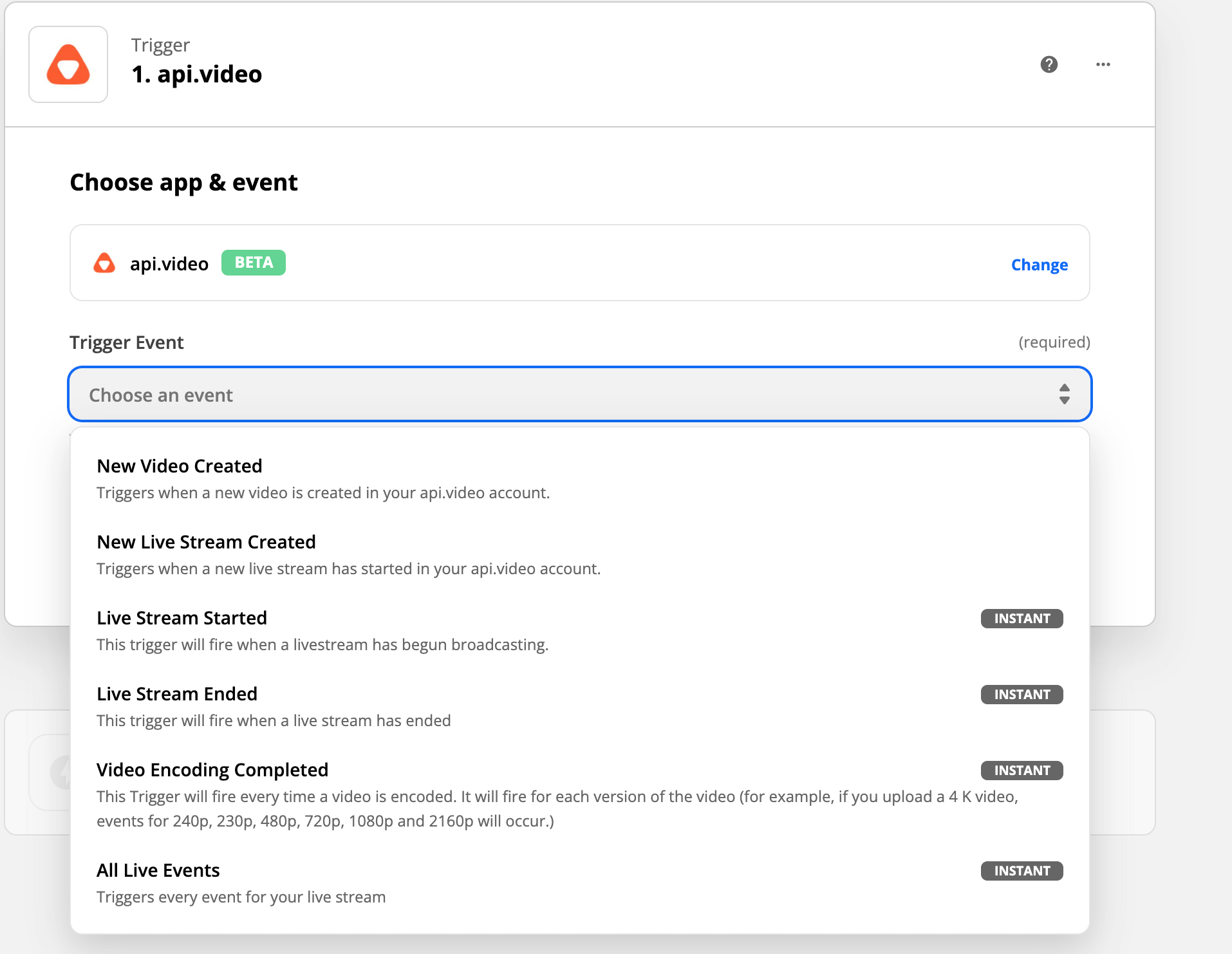 Choosing a trigger event