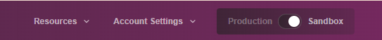 Switching to the sandbox environment in the Dashboard