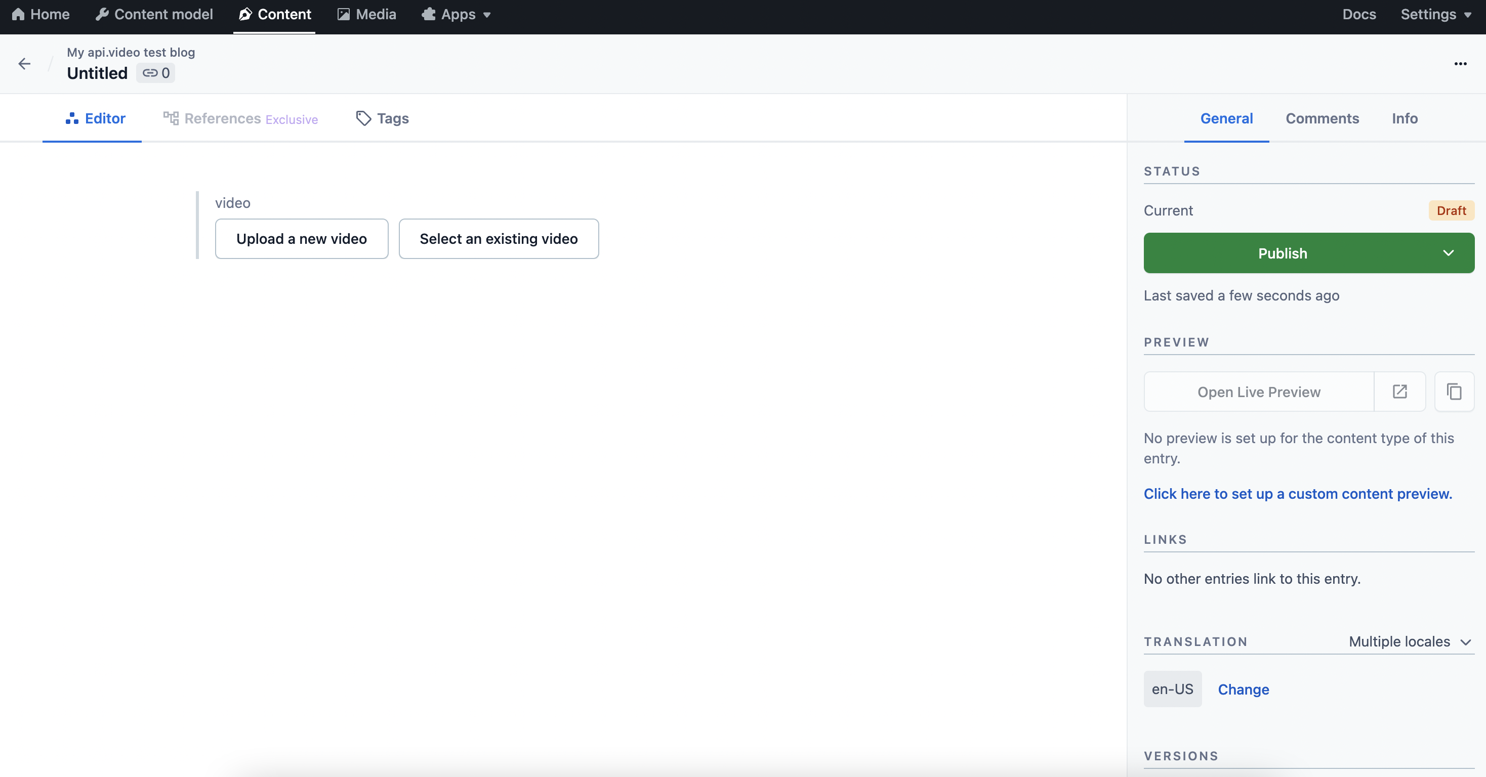 Adding an entry with video content