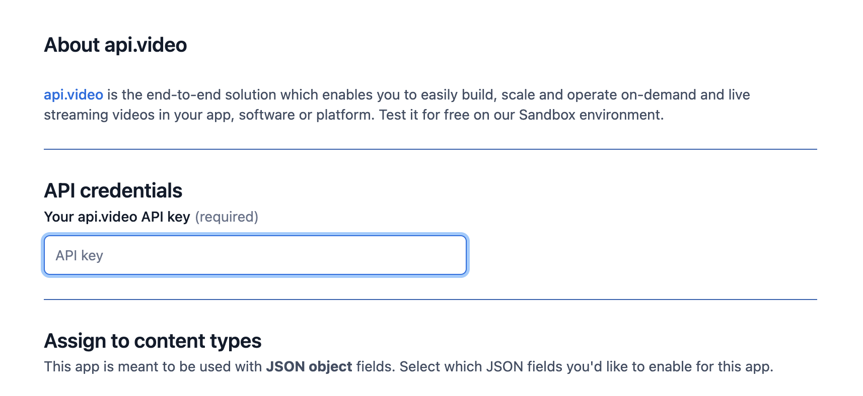 Entering your api.video API key